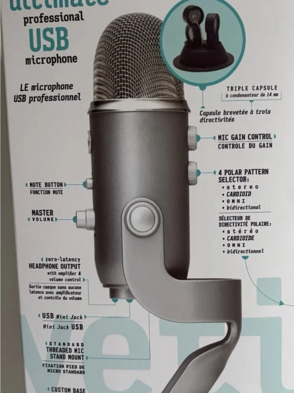NEW Blue Yeti Silver - Ultimate Studio All In One Prof Microphone USB, in bo